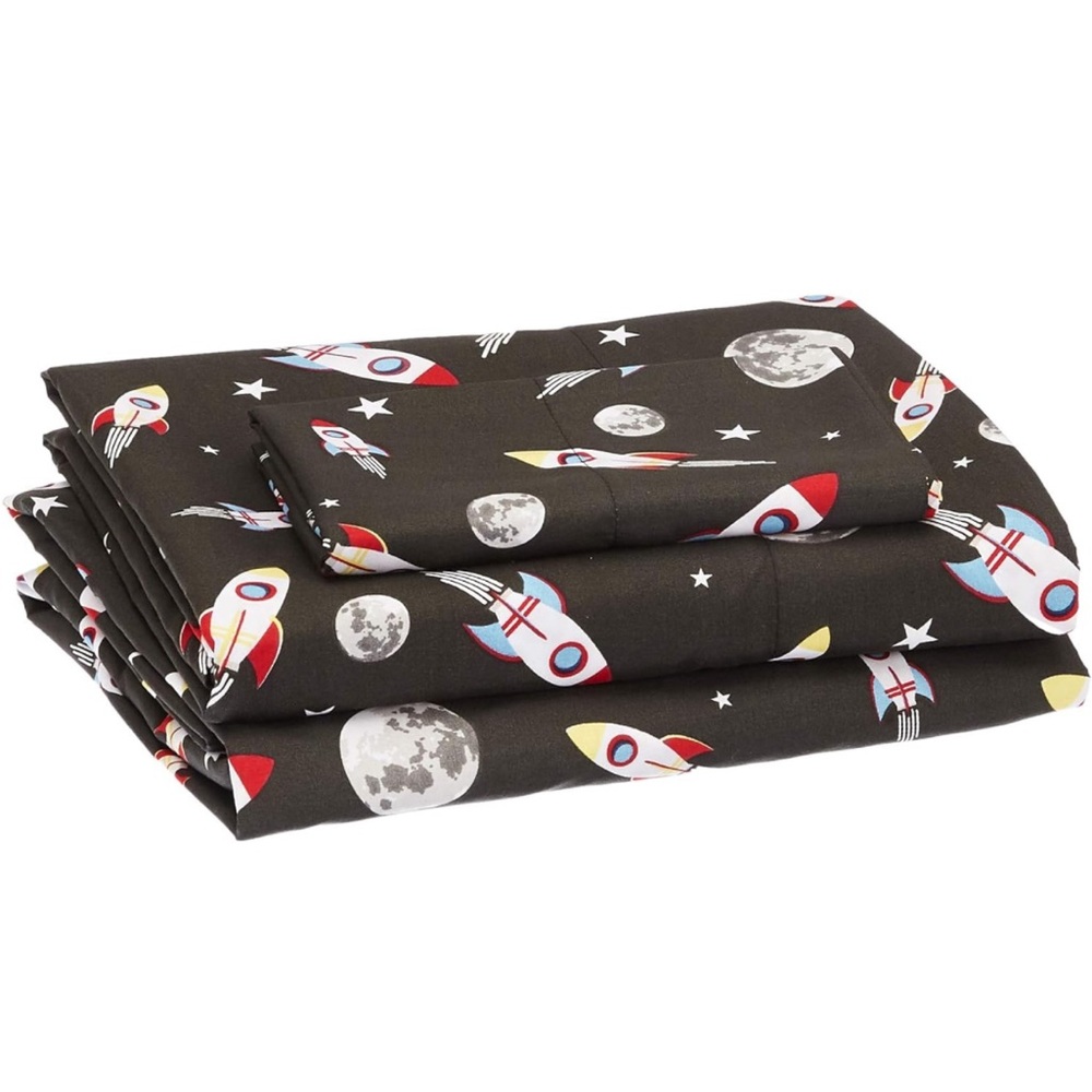 Amazon Basics3Pcs Kid's👦🏻👧🏻Microfiber Twin Sheet Set Space🪐Grey Rocket 🚀